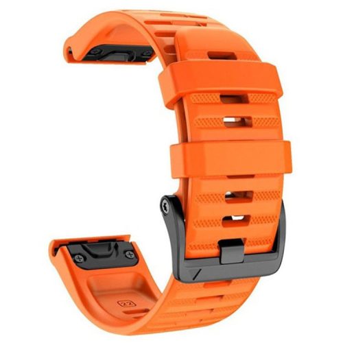 26mm Silicone Band for Garmin Tactix 7 Pro / Fenix 7X / 6X Pro / 5X Plus , Horizontal Stripes Black Buckle Watch Strap - Orange