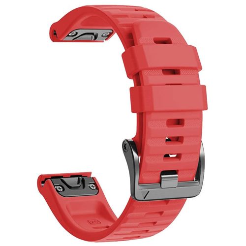 26mm Silicone Band for Garmin Tactix 7 Pro / Fenix 7X / 6X Pro / 5X Plus , Horizontal Stripes Black Buckle Watch Strap - Red