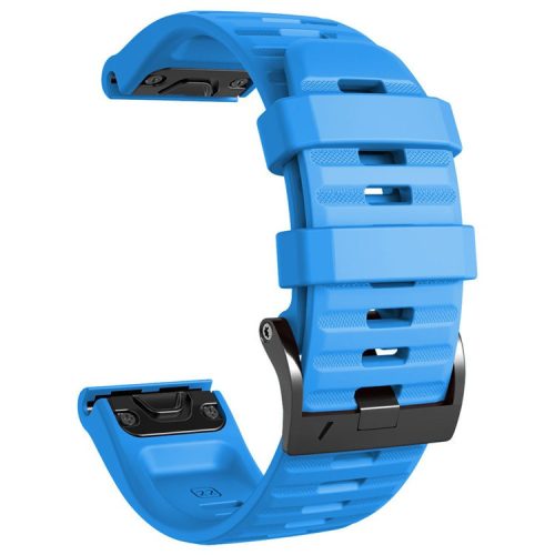 26mm Silicone Band for Garmin Tactix 7 Pro / Fenix 7X / 6X Pro / 5X Plus , Horizontal Stripes Black Buckle Watch Strap - Sky Blue