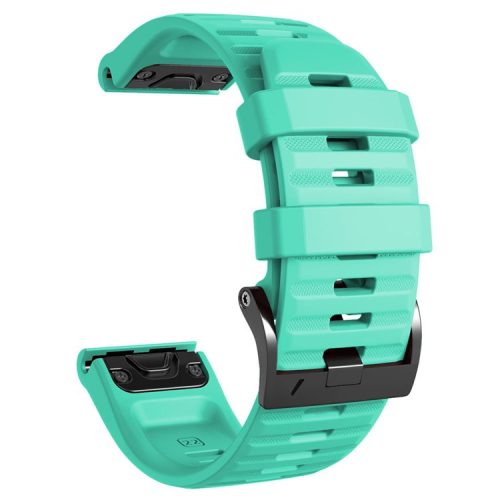 26mm Silicone Band for Garmin Tactix 7 Pro / Fenix 7X / 6X Pro / 5X Plus , Horizontal Stripes Black Buckle Watch Strap - Teal Green