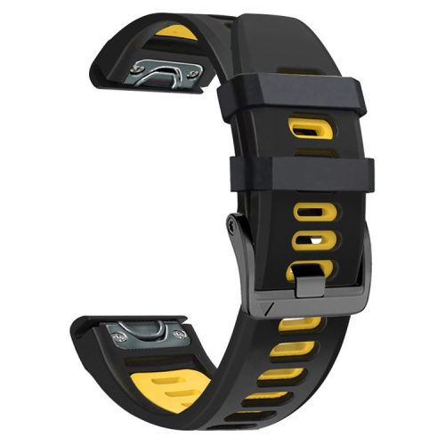 26mm Watch Band for Garmin Tactix 7 Pro / Fenix 7X / 6X Pro / 5X Plus , Smooth Silicone Dual-color Wrist Strap - Black+Yellow