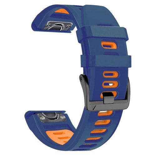 26mm Watch Band for Garmin Tactix 7 Pro / Fenix 7X / 6X Pro / 5X Plus , Smooth Silicone Dual-color Wrist Strap - Midnight Blue+Orange