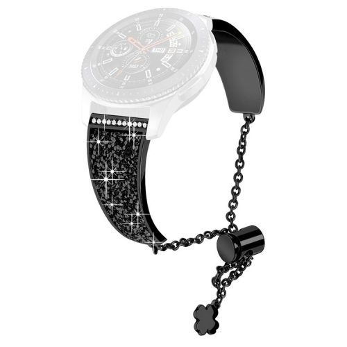 Chain Watch Band for Garmin Venu 2 / Forerunner 265 / 255 , Rhinestone Decor 22mm Metal Wristband Strap - Black / Black Rhinestone