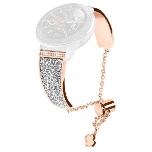 Chain Watch Band for Garmin Venu 2 / Forerunner 265 / 255 , Rhinestone Decor 22mm Metal Wristband Strap - Rose Gold / Silver Rhinestone