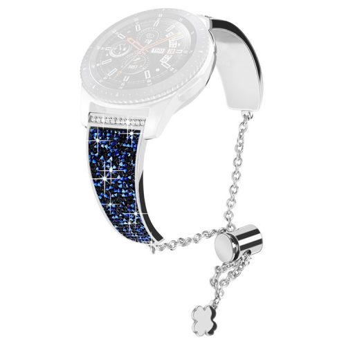 Chain Watch Band for Garmin Venu 2 / Forerunner 265 / 255 , Rhinestone Decor 22mm Metal Wristband Strap - Silver / Blue Rhinestone