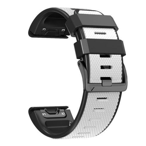 Diamond Texture Watch Band for Garmin Tactix 7 Pro / Fenix 7X / 6X Pro / 5X Plus , 26mm Dual-color Silicone Sport Strap - White+Black