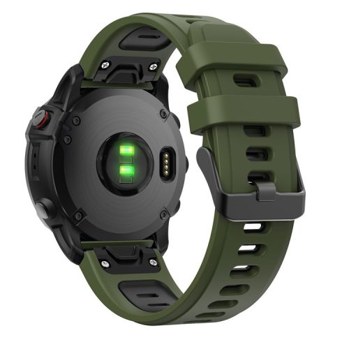 Dual Color Quick Release Silicone Replacement Watchband Bracelet Strap for Garmin Fenix 7X/6X Sapphire GPS/6X Pro/6X GPS/5X GPS/5X Plus - Army Green / Black