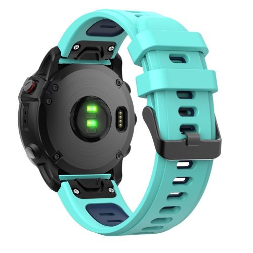 Dual Color Quick Release Silicone Replacement Watchband Bracelet Strap for Garmin Fenix 7X/6X Sapphire GPS/6X Pro/6X GPS/5X GPS/5X Plus - Mint Green / Midnight Blue