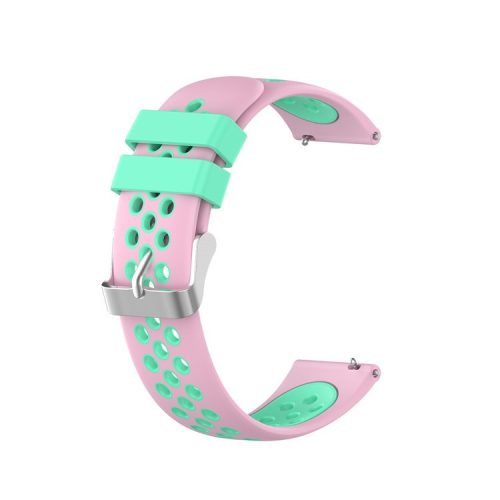 Dual Color Round Holes Silicone Smart Watch Strap Replacement Watchband 18mm for Garmin vivomove 3S/vivoactive 4S - Pink/Cyan