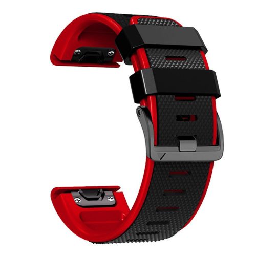 Dual-color Watch Band for Garmin Fenix 7 / Forerunner 965 / 955 / 945 / 935 , Diamond Texture Silicone Replacement Strap - Black+Red