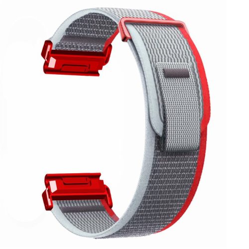 For Coros Vertix 2  /  Garmin Fenix 7X  /  6X  /  5X 26mm Trail Loop Nylon Band Soft Watch Strap - Red  /  Grey+Red