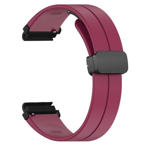 For Garmin Fenix 7S / 7S Solar / 6S / 5S Watch Strap Magnetic Buckle Silicone Band with 20mm PC Connector - Wine Red