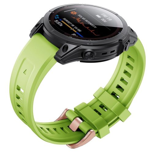 For Garmin Fenix 7S Quick Release Soft Silicone Watch Band Replacement Wrist Strap with Rose Gold Buckle - Green