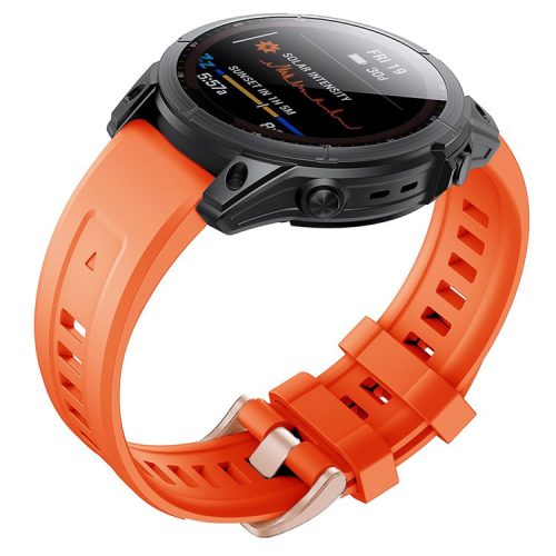 For Garmin Fenix 7S Quick Release Soft Silicone Watch Band Replacement Wrist Strap with Rose Gold Buckle - Orange