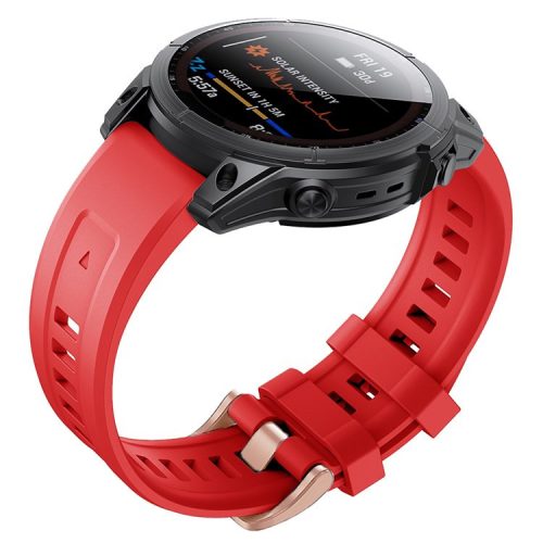 For Garmin Fenix 7S Quick Release Soft Silicone Watch Band Replacement Wrist Strap with Rose Gold Buckle - Red