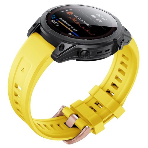 For Garmin Fenix 7S Quick Release Soft Silicone Watch Band Replacement Wrist Strap with Rose Gold Buckle - Yellow