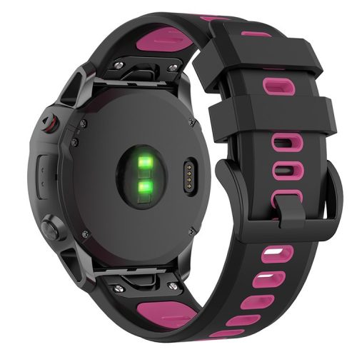 For Garmin Fenix 7S Single Row Holes Dual-color Quick Release Silicone Watch Band Wrist Strap 20mm - Black/Rose