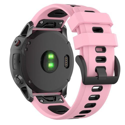 For Garmin Fenix 7S Single Row Holes Dual-color Quick Release Silicone Watch Band Wrist Strap 20mm - Pink/Black