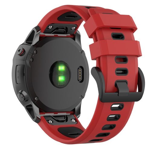 For Garmin Fenix 7S Single Row Holes Dual-color Quick Release Silicone Watch Band Wrist Strap 20mm - Red/Black