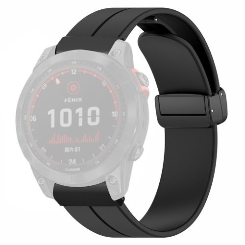 For Garmin Fenix 7X / 6X / 5X Watch Strap Magnetic Buckle Silicone Band with 26mm PC Connector - Black