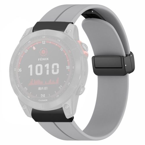 For Garmin Fenix 7X / 6X / 5X Watch Strap Magnetic Buckle Silicone Band with 26mm PC Connector - Grey