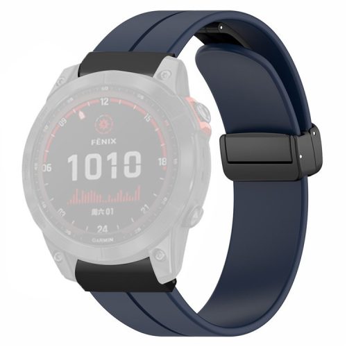 For Garmin Fenix 7X / 6X / 5X Watch Strap Magnetic Buckle Silicone Band with 26mm PC Connector - Midnight Blue