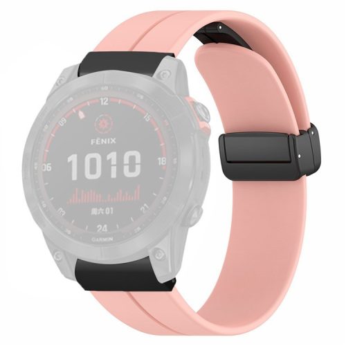 For Garmin Fenix 7X / 6X / 5X Watch Strap Magnetic Buckle Silicone Band with 26mm PC Connector - Pink