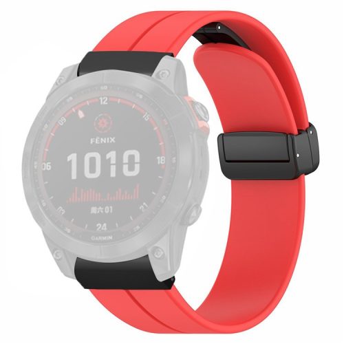 For Garmin Fenix 7X / 6X / 5X Watch Strap Magnetic Buckle Silicone Band with 26mm PC Connector - Red