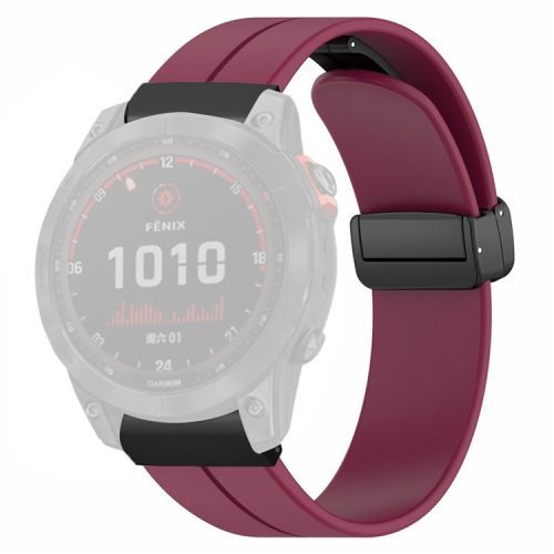 For Garmin Fenix 7X / 6X / 5X Watch Strap Magnetic Buckle Silicone Band with 26mm PC Connector - Wine Red