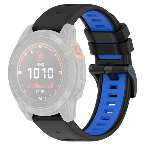 For Garmin Fenix 7X / 7X Pro / 6X QuickFit 26mm Silicone Watch Strap Dual Color Wrist Band - Black+Blue