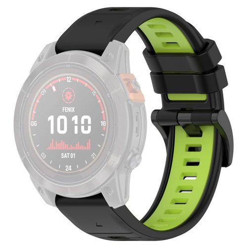 For Garmin Fenix 7X / 7X Pro / 6X QuickFit 26mm Silicone Watch Strap Dual Color Wrist Band - Black+Green