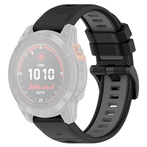 For Garmin Fenix 7X / 7X Pro / 6X QuickFit 26mm Silicone Watch Strap Dual Color Wrist Band - Black+Grey