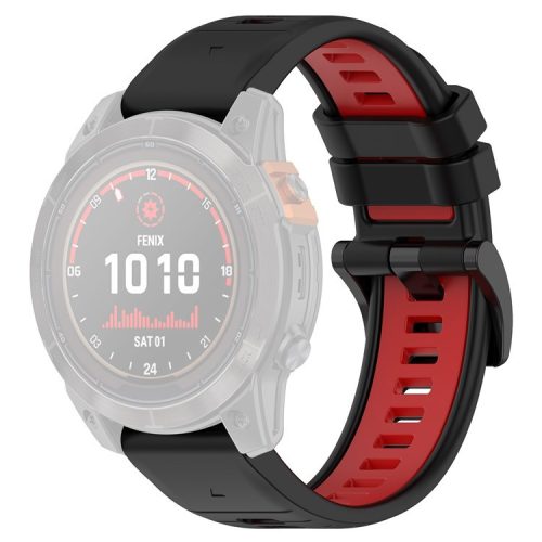 For Garmin Fenix 7X / 7X Pro / 6X QuickFit 26mm Silicone Watch Strap Dual Color Wrist Band - Black+Red