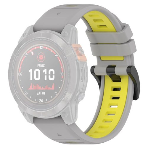 For Garmin Fenix 7X / 7X Pro / 6X QuickFit 26mm Silicone Watch Strap Dual Color Wrist Band - Grey+Yellow