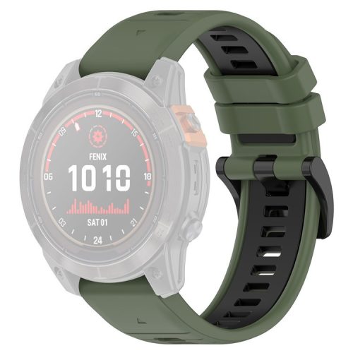 For Garmin Fenix 7X / 7X Pro / 6X QuickFit 26mm Silicone Watch Strap Dual Color Wrist Band - Olive Green+Black