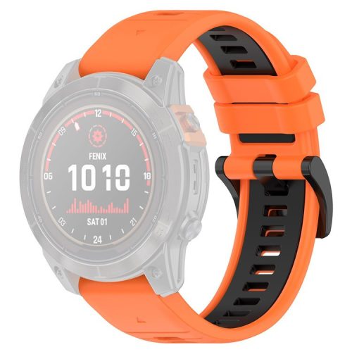 For Garmin Fenix 7X / 7X Pro / 6X QuickFit 26mm Silicone Watch Strap Dual Color Wrist Band - Orange+Black