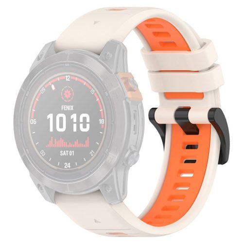 For Garmin Fenix 7X / 7X Pro / 6X QuickFit 26mm Silicone Watch Strap Dual Color Wrist Band - Starlight+Orange