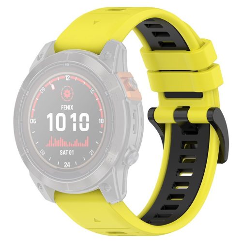 For Garmin Fenix 7X / 7X Pro / 6X QuickFit 26mm Silicone Watch Strap Dual Color Wrist Band - Yellow+Black