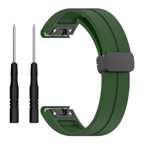 For Garmin Fenix 7X / 7X Solar / Tactix 7 Pro Silicone Watch Strap 26mm Folding Black Buckle Watchband - Army Green