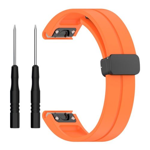 For Garmin Fenix 7X / 7X Solar / Tactix 7 Pro Silicone Watch Strap 26mm Folding Black Buckle Watchband - Orange