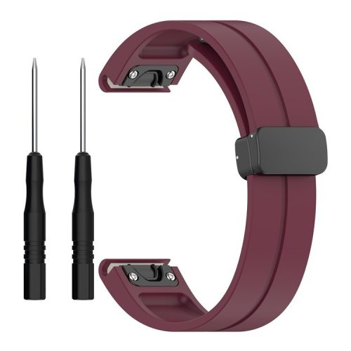 For Garmin Fenix 7X / 7X Solar / Tactix 7 Pro Silicone Watch Strap 26mm Folding Black Buckle Watchband - Wine Red