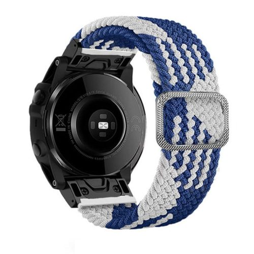 For Garmin Fenix 7X / Fenix 3 / 3 HR Nylon Watch Band Smart Bracelet 26mm Adjustable Strap with Buckle - Blue / White