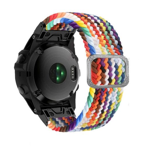 For Garmin Fenix 7X / Fenix 3 / 3 HR Nylon Watch Band Smart Bracelet 26mm Adjustable Strap with Buckle - Official Rainbow