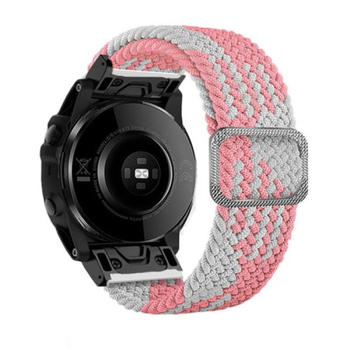 For Garmin Fenix 7X / Fenix 3 / 3 HR Nylon Watch Band Smart Bracelet 26mm Adjustable Strap with Buckle - Pink / White