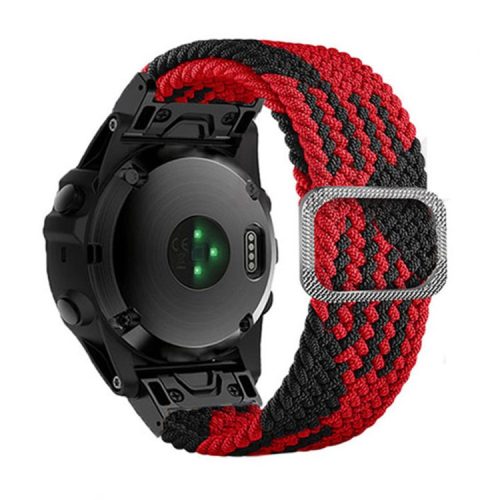 For Garmin Fenix 7X / Fenix 3 / 3 HR Nylon Watch Band Smart Bracelet 26mm Adjustable Strap with Buckle - Red / Black