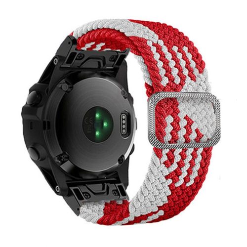 For Garmin Fenix 7X / Fenix 3 / 3 HR Nylon Watch Band Smart Bracelet 26mm Adjustable Strap with Buckle - Red / White