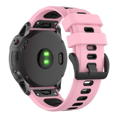 For Garmin Fenix 7X Dual-color Stylish Quick Release Silicone Watch Band Wrist Strap 26mm - Pink/Black