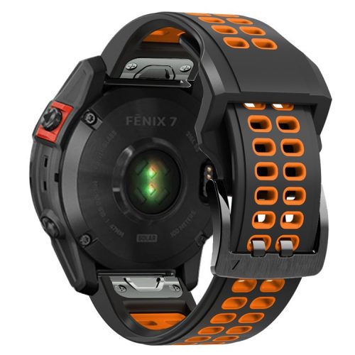 For Garmin Fenix 7X Dual-color Two Rows Holes Silicone Quick Release Watch Band Wrist Strap 26mm - Black/Orange