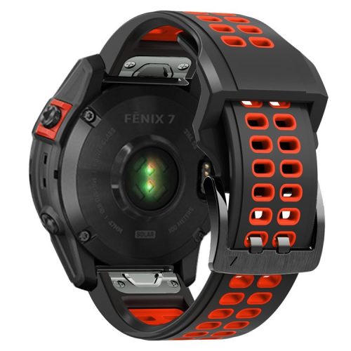 For Garmin Fenix 7X Dual-color Two Rows Holes Silicone Quick Release Watch Band Wrist Strap 26mm - Black/Red