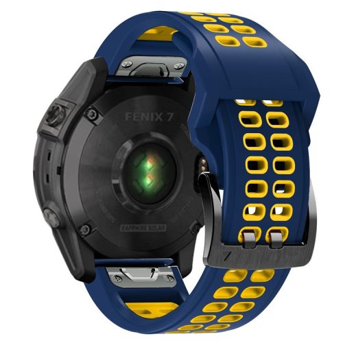 For Garmin Fenix 7X Dual-color Two Rows Holes Silicone Quick Release Watch Band Wrist Strap 26mm - Dark Blue/Yellow